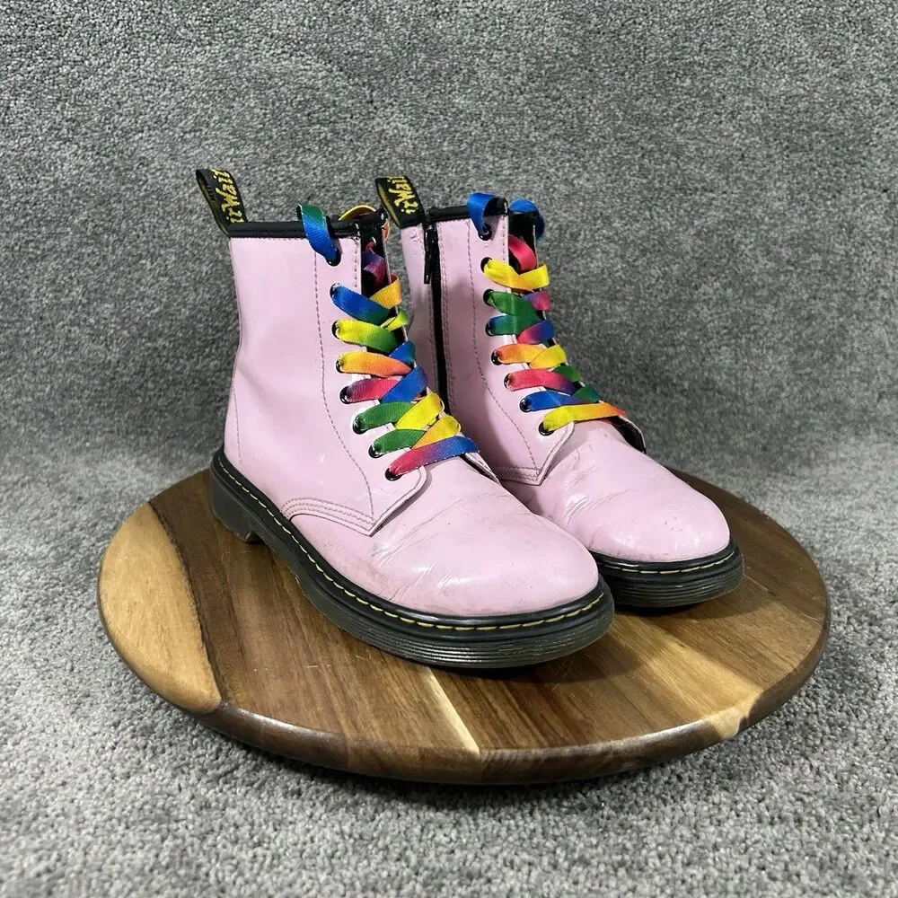 Dr Martens 1460J Youth Size 3 Pink Leather Side Zip Lace Up Combat Boots Used